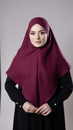 Bordo Pratik Hazır Geçmeli Tesettür Eşarp Pamuk Caz Kumaş Tek Katlı Çapraz Hijab 2305_16