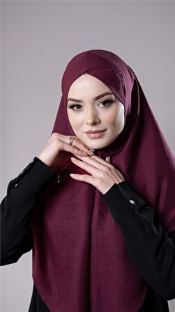 Bordo Pratik Hazır Geçmeli Tesettür Eşarp Pamuk Caz Kumaş Tek Katlı Çapraz Hijab 2305_16