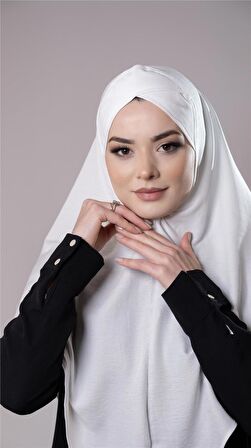 Krem Pratik Hazır Geçmeli Tesettür Eşarp Pamuk Caz Kumaş Tek Katlı Çapraz Hijab 2305_40