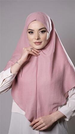 Pudra Pratik Hazır Geçmeli Tesettür Eşarp Pamuk Caz Kumaş Düz Hijab 2306_06