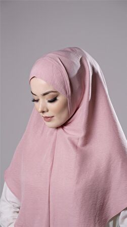 Pudra Pratik Hazır Geçmeli Tesettür Eşarp Pamuk Caz Kumaş Düz Hijab 2306_06
