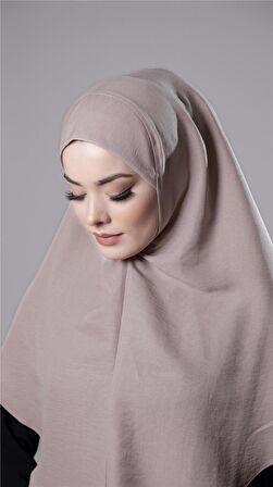 Bej Pratik Hazır Geçmeli Tesettür Eşarp Pamuk Caz Kumaş Düz Hijab 2306_12