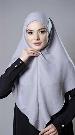 Gri Pratik Hazır Geçmeli Tesettür Eşarp Pamuk Caz Kumaş Düz Hijab 2306_15