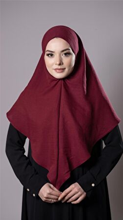Bordo Pratik Hazır Geçmeli Tesettür Eşarp Pamuk Caz Kumaş Düz Hijab 2306_16