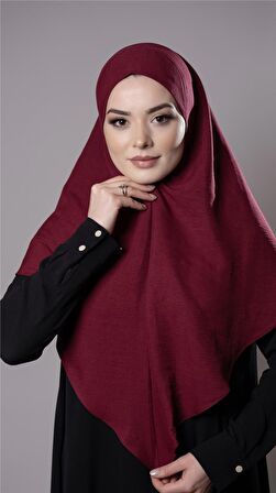 Bordo Pratik Hazır Geçmeli Tesettür Eşarp Pamuk Caz Kumaş Düz Hijab 2306_16