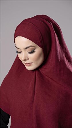 Bordo Pratik Hazır Geçmeli Tesettür Eşarp Pamuk Caz Kumaş Düz Hijab 2306_16