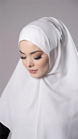 Krem Pratik Hazır Geçmeli Tesettür Eşarp Pamuk Caz Kumaş Düz Hijab 2306_40