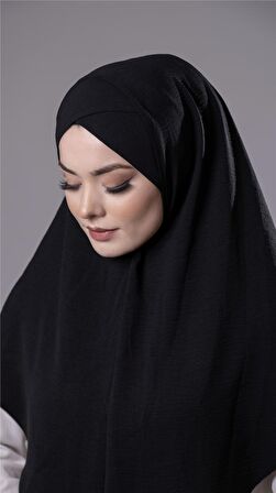 Siyah Pratik Hazır Geçmeli Tesettür Eşarp Aerobin Kumaş  Çapraz Hijab 2307_01