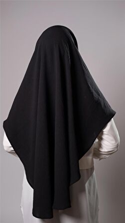 Siyah Pratik Hazır Geçmeli Tesettür Eşarp Aerobin Kumaş  Çapraz Hijab 2307_01