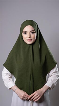 Haki Pratik Hazır Geçmeli Tesettür Eşarp Aerobin Kumaş  Çapraz Hijab 2307_09