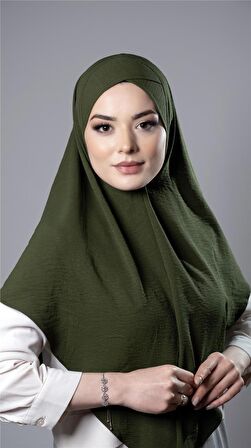 Haki Pratik Hazır Geçmeli Tesettür Eşarp Aerobin Kumaş  Çapraz Hijab 2307_09