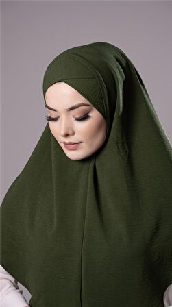 Haki Pratik Hazır Geçmeli Tesettür Eşarp Aerobin Kumaş  Çapraz Hijab 2307_09