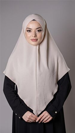 Bej Pratik Hazır Geçmeli Tesettür Eşarp Aerobin Kumaş  Çapraz Hijab 2307_12