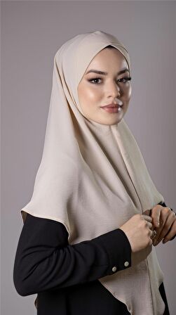 Bej Pratik Hazır Geçmeli Tesettür Eşarp Aerobin Kumaş  Çapraz Hijab 2307_12