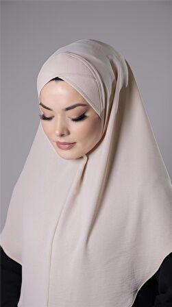 Bej Pratik Hazır Geçmeli Tesettür Eşarp Aerobin Kumaş  Çapraz Hijab 2307_12