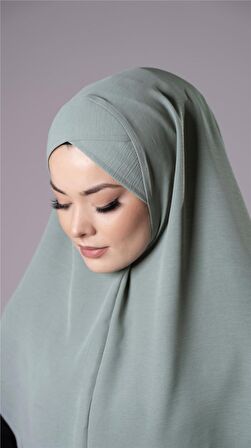 Çağla Yeşili Pratik Hazır Geçmeli Tesettür Eşarp Aerobin Kumaş  Çapraz Hijab 2307_32