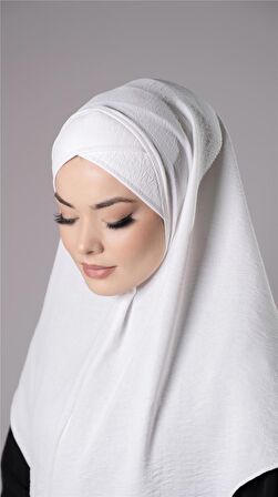 Krem Pratik Hazır Geçmeli Tesettür Eşarp Aerobin Kumaş  Çapraz Hijab 2307_40