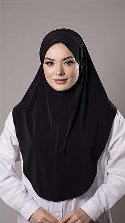 Siyah Pratik Hazır Geçmeli Tesettür Eşarp Sandy Kumaş Düz Hijab 2308_01