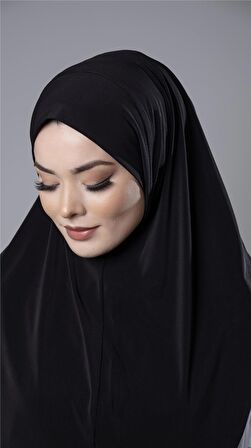 Siyah Pratik Hazır Geçmeli Tesettür Eşarp Sandy Kumaş Düz Hijab 2308_01