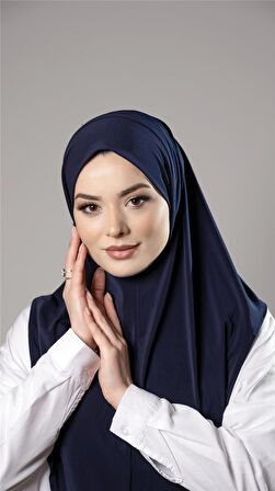 Lacivert Pratik Hazır Geçmeli Tesettür Eşarp Sandy Kumaş Düz Hijab 2308_02