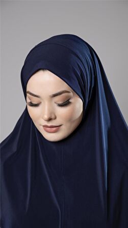 Lacivert Pratik Hazır Geçmeli Tesettür Eşarp Sandy Kumaş Düz Hijab 2308_02