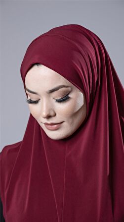 Bordo Pratik Hazır Geçmeli Tesettür Eşarp Sandy Kumaş Düz Hijab 2308_16