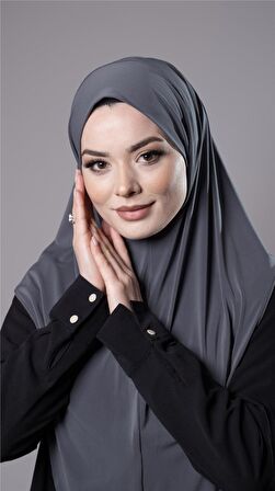 Antrasit Pratik Hazır Geçmeli Tesettür Eşarp Sandy Kumaş Düz Hijab 2308_25