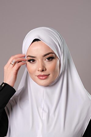 Beyaz Pratik Hazır Geçmeli Tesettür Eşarp Sandy Kumaş Düz Hijab 2308_42