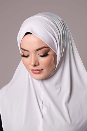 Beyaz Pratik Hazır Geçmeli Tesettür Eşarp Sandy Kumaş Düz Hijab 2308_42