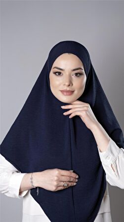 Lacivert Pratik Hazır Geçmeli Tesettür Eşarp Aerobin Kumaş Düz Hijab 2309_02