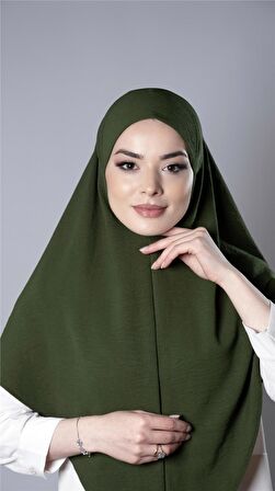 Haki Pratik Hazır Geçmeli Tesettür Eşarp Aerobin Kumaş Düz Hijab 2309_09