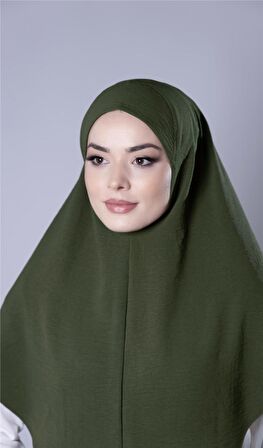 Haki Pratik Hazır Geçmeli Tesettür Eşarp Aerobin Kumaş Düz Hijab 2309_09