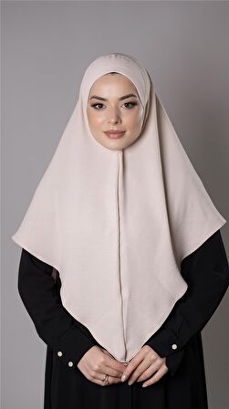 Bej Pratik Hazır Geçmeli Tesettür Eşarp Aerobin Kumaş Düz Hijab 2309_12