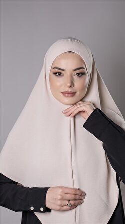 Bej Pratik Hazır Geçmeli Tesettür Eşarp Aerobin Kumaş Düz Hijab 2309_12