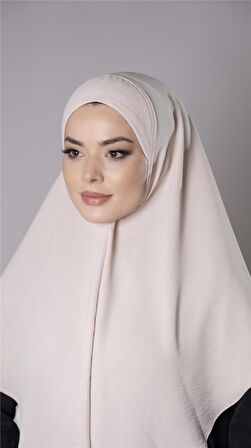 Bej Pratik Hazır Geçmeli Tesettür Eşarp Aerobin Kumaş Düz Hijab 2309_12