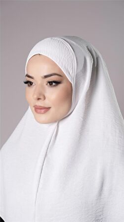 Krem Pratik Hazır Geçmeli Tesettür Eşarp Aerobin Kumaş Düz Hijab 2309_40