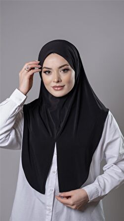 Siyah Pratik Hazır Geçmeli Tesettür Eşarp Sandy Kumaş Yırtmaçlı Düz Hijab 2310_01