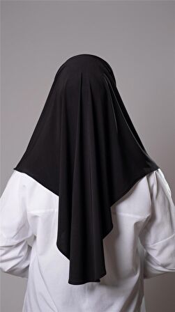 Siyah Pratik Hazır Geçmeli Tesettür Eşarp Sandy Kumaş Yırtmaçlı Düz Hijab 2310_01