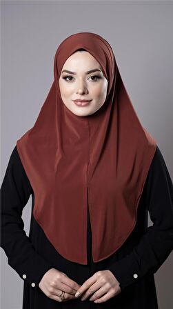 Kiremit Pratik Hazır Geçmeli Tesettür Eşarp Sandy Kumaş Yırtmaçlı Düz Hijab 2310_05