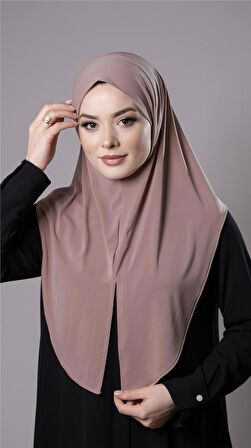 Pudra Pratik Hazır Geçmeli Tesettür Eşarp Sandy Kumaş Yırtmaçlı Düz Hijab 2310_06