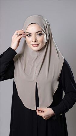 Bej Pratik Hazır Geçmeli Tesettür Eşarp Sandy Kumaş Yırtmaçlı Düz Hijab 2310_12