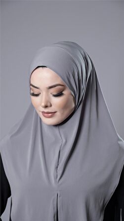 Gri Pratik Hazır Geçmeli Tesettür Eşarp Sandy Kumaş Yırtmaçlı Düz Hijab 2310_15