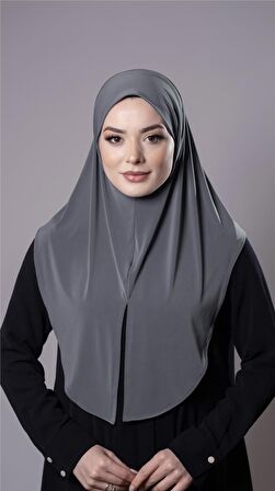 Antrasit Pratik Hazır Geçmeli Tesettür Eşarp Sandy Kumaş Yırtmaçlı Düz Hijab 2310_25