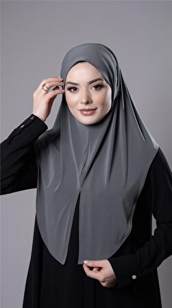 Antrasit Pratik Hazır Geçmeli Tesettür Eşarp Sandy Kumaş Yırtmaçlı Düz Hijab 2310_25