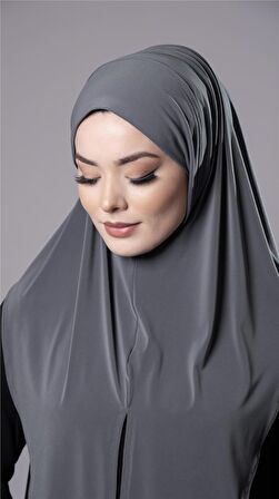Antrasit Pratik Hazır Geçmeli Tesettür Eşarp Sandy Kumaş Yırtmaçlı Düz Hijab 2310_25