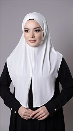 Krem Pratik Hazır Geçmeli Tesettür Eşarp Sandy Kumaş Yırtmaçlı Düz Hijab 2310_40