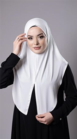 Krem Pratik Hazır Geçmeli Tesettür Eşarp Sandy Kumaş Yırtmaçlı Düz Hijab 2310_40