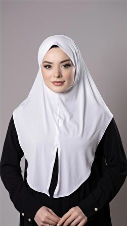 Beyaz Pratik Hazır Geçmeli Tesettür Eşarp Sandy Kumaş Yırtmaçlı Düz Hijab 2310_42