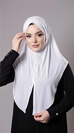 Beyaz Pratik Hazır Geçmeli Tesettür Eşarp Sandy Kumaş Yırtmaçlı Düz Hijab 2310_42