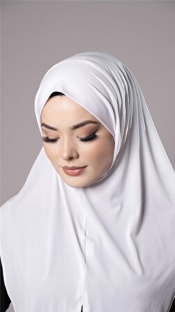 Beyaz Pratik Hazır Geçmeli Tesettür Eşarp Sandy Kumaş Yırtmaçlı Düz Hijab 2310_42